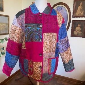 Vintage Tantrums Collection Silk Boho Patchwork Jacket • Size M • EUC